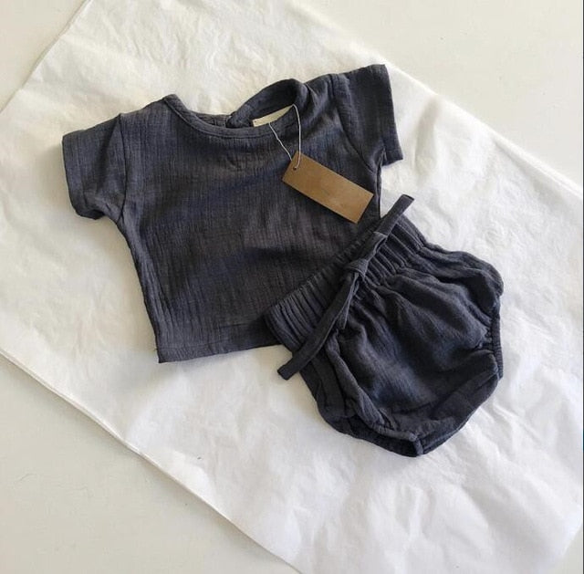 2019 linen casual sets Tops+shorts